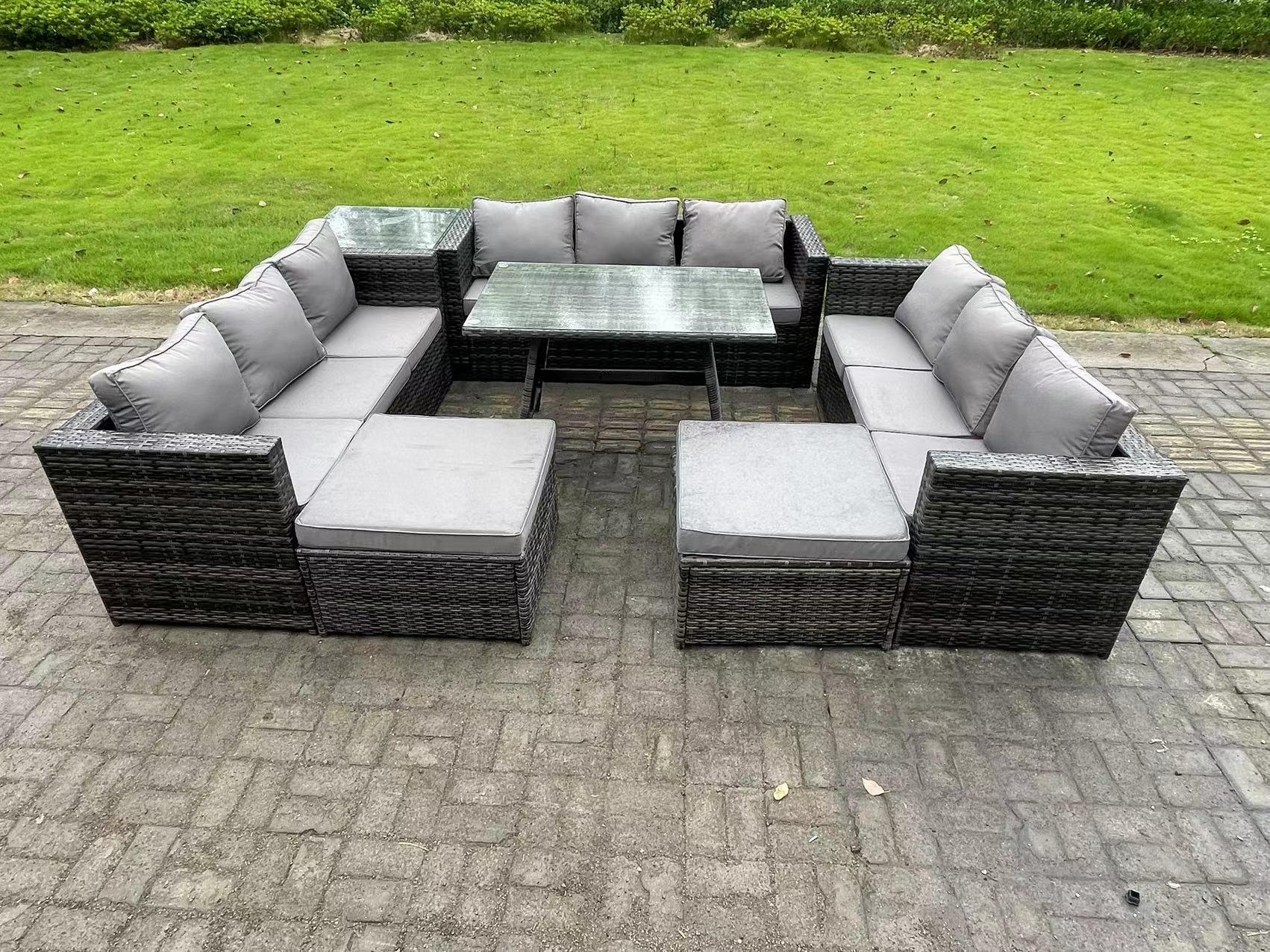 11 Seater Rattan Outdoor Furniture Lounge Sofa Garden Dining Set with Dining Table Side Table Footst